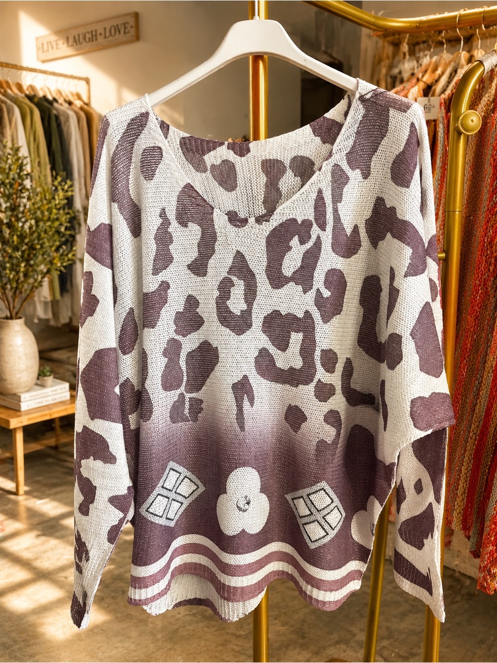 S12. From Italy 🇮🇹 Leopard Print Knit Sweater - Cream & Mauve
